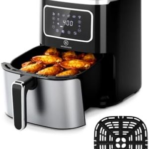 Air Fryer Oven 5.28 Qt, 6-in-1 Digital Display Compact Cooker，Space-saving, Nonstick and Dishwasher Safe Basket, Stainless Steel