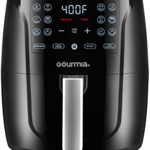 Gourmia Air Fryer Oven Digital Display 6 Quart Large AirFryer Cooker 12 1-Touch Cooking Presets, XL Air Fryer Basket 1500w Power Multifunction Black and Stainless Steel Accents FRY FORCE GAF686