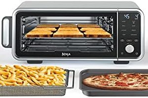 Ninja SP201 Digital Air Fry Pro Countertop 8-in-1 Oven with Extended Height, XL Capacity, Flip Up & Away Capability for Storage Space, Basket, Wire Rack Crumb Tray, Silver (Renewed), Black