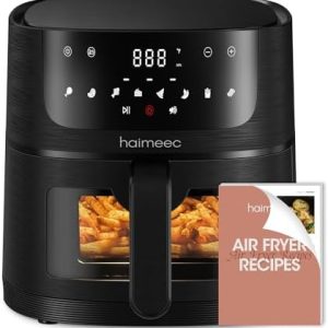 Air Fryer 8-in-1 with 4.2 Qt Capacity and Easy View Windows, Max 400F, 95% Less Oil, 100+ Recipes, Shake Reminder, Nonstick Basket for Roast, Bake, Dehydrate, Reheat, Broil-CE01