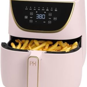 Paris Hilton Air Fryer, Large 6-Quart Capacity, Nonstick Made without PFAS, Touchscreen Display, 8-in-1 (Air Fry, Roast, Broil, Bake, Reheat, Keep Warm, Pizza, Dehydrate), Dishwasher Safe, Pink