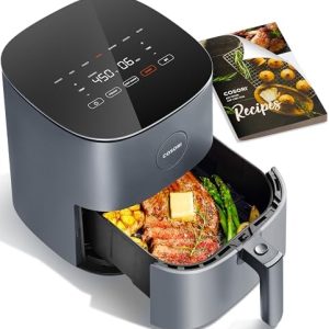 COSORI Air Fryer Pro 9-in-1, Compact 5QT, 450℉: Half Time & Chef-Grade Cook, One-Wipe Clean Glass Panel, 130+ In-App Recipes with Nutritional Info, Nonstick & Dishwasher-Safe Basket, Gray