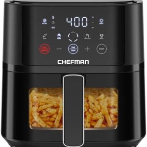 Chefman Air Fryer – 4 QT Compact Airfryer for Quick & Easy Meals, Features Hi-Fry Technology for Extra Crisp, Easy-View Window, Touch Controls with 4 Presets, Nonstick & Dishwasher Safe Basket - Black