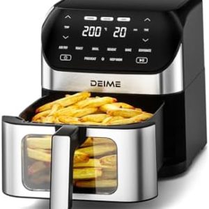 Air Fryer 6.2 QT Large Capacity Oilless Hot Air Fryers Oven 1500W Healthy Cooker with 10 Presets, Digital LCD Touch Screen, Visual Cooking Window, Non-Stick Basket, Included Recipe (Silver-L)