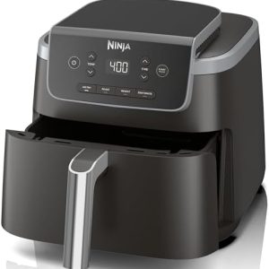 Ninja Air Fryer Pro 4-in-1 with 5 QT Capacity, Air Fry, Roast, Reheat, Dehydrate, Air Crisp Technology with 400F for hot, 120 Volts, Nonstick Basket & Crisper Plate, Grey, AF141
