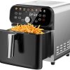 Air Fryer, 6.2QT Air Fryer Oven with LED Digital Touchscreen, 12 Preset Cooking Functions Air fryers, Bake, Reheat, Keep Warm, Nonstick and Dishwasher-Safe Basket, Stainless Steel/Black&Silver