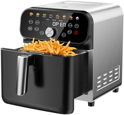 Air Fryer, 6.2QT Air Fryer Oven with LED Digital Touchscreen, 12 Preset Cooking Functions Air fryers, Bake, Reheat, Keep Warm, Nonstick and Dishwasher-Safe Basket, Stainless Steel/Black&Silver
