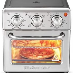 Elite Gourmet EAF0852SS 8.5Qt. Capacity Air Fryer Oven, Air Fry, Broil, Toast, Bake & Broil with Convection, Time and Temperature Controls, 800-Watts, Includes 25 Delicious Recipes, Stainless Steel
