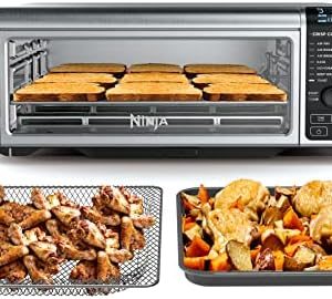 Ninja SP101 Digital Air Fry Countertop Oven with 8-in-1 Functionality, Flip Up & Away Capability for Storage Space, with Air Fry Basket, Wire Rack & Crumb Tray, Silver