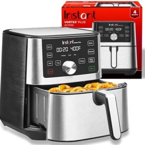 Instant Pot Vortex Plus 4QT Air Fryer, Custom Program Options, 6-in-1 Functions Crisps, Broils, Roasts, Dehydrates, Bakes, Reheats, 100+ In-App Recipes, from the Makers of Instant Pot, Stainless Steel